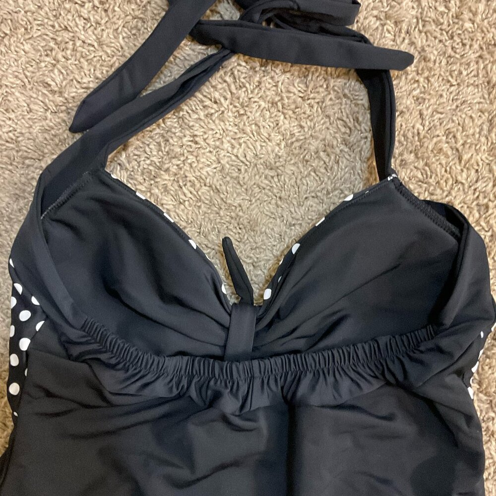 NWT Vintage Style Polka Dot Halter Neck Swim Dress, Black/White, Size XL/12-14 - Picture 6 of 10